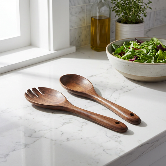 Set de 2 ustensiles en bois d'acacia pour salade