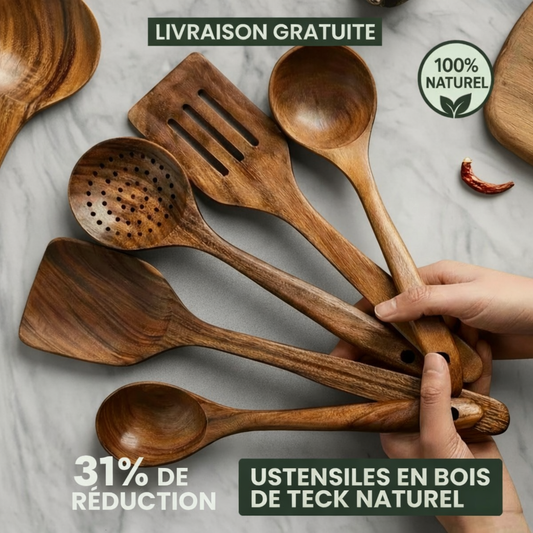Ustensiles de Cuisine en Bois de Teck- Qualité Classe 1